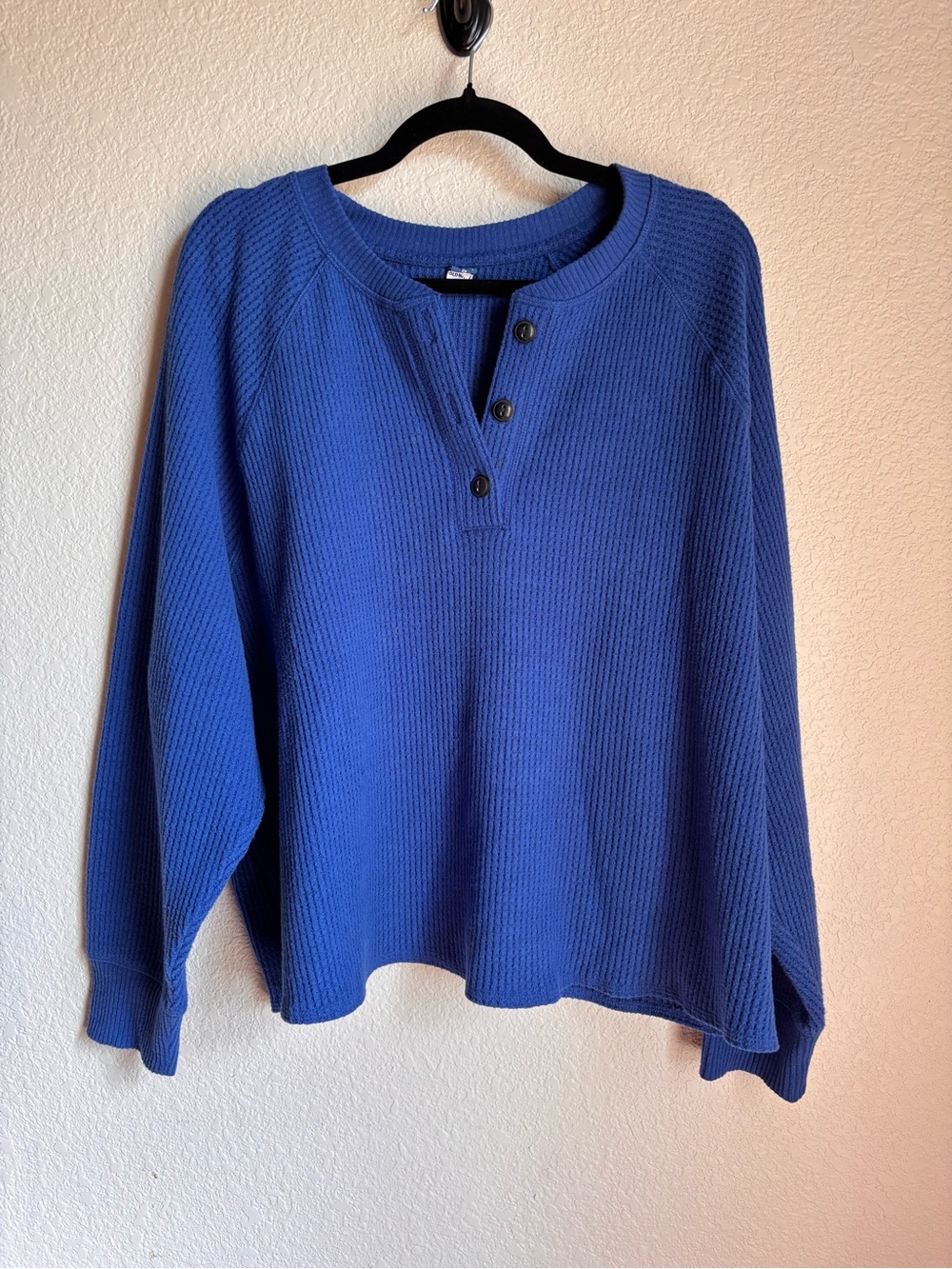 Royal Blue Waffle Knit Oversized Henley  2X Shirt  Cozy Old Navy
